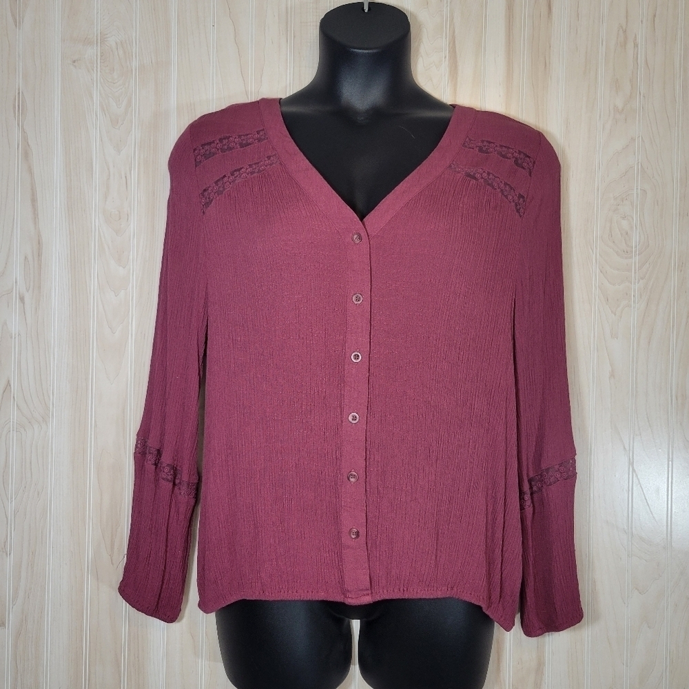 Women's Burgundy Button-Up Top